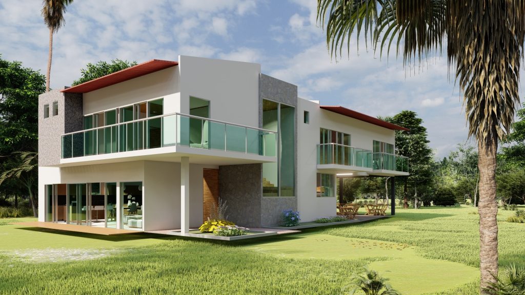 a house with a lawn and trees